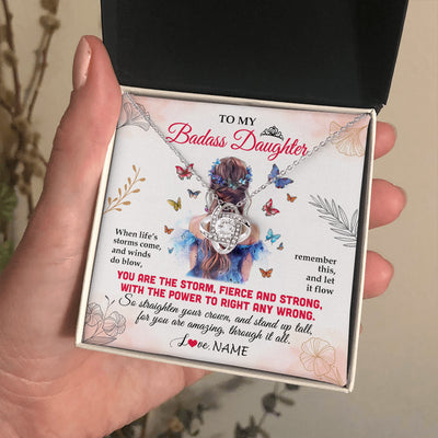 Love Knot Necklace 14K White Gold Finish | 2 | Personalized To My Badass Daughter Necklace From Mom Dad Mother Floral Butterfly Daughter Birthday Gifts Graduation Christmas Customized Gift Box Message Card | siriusteestore