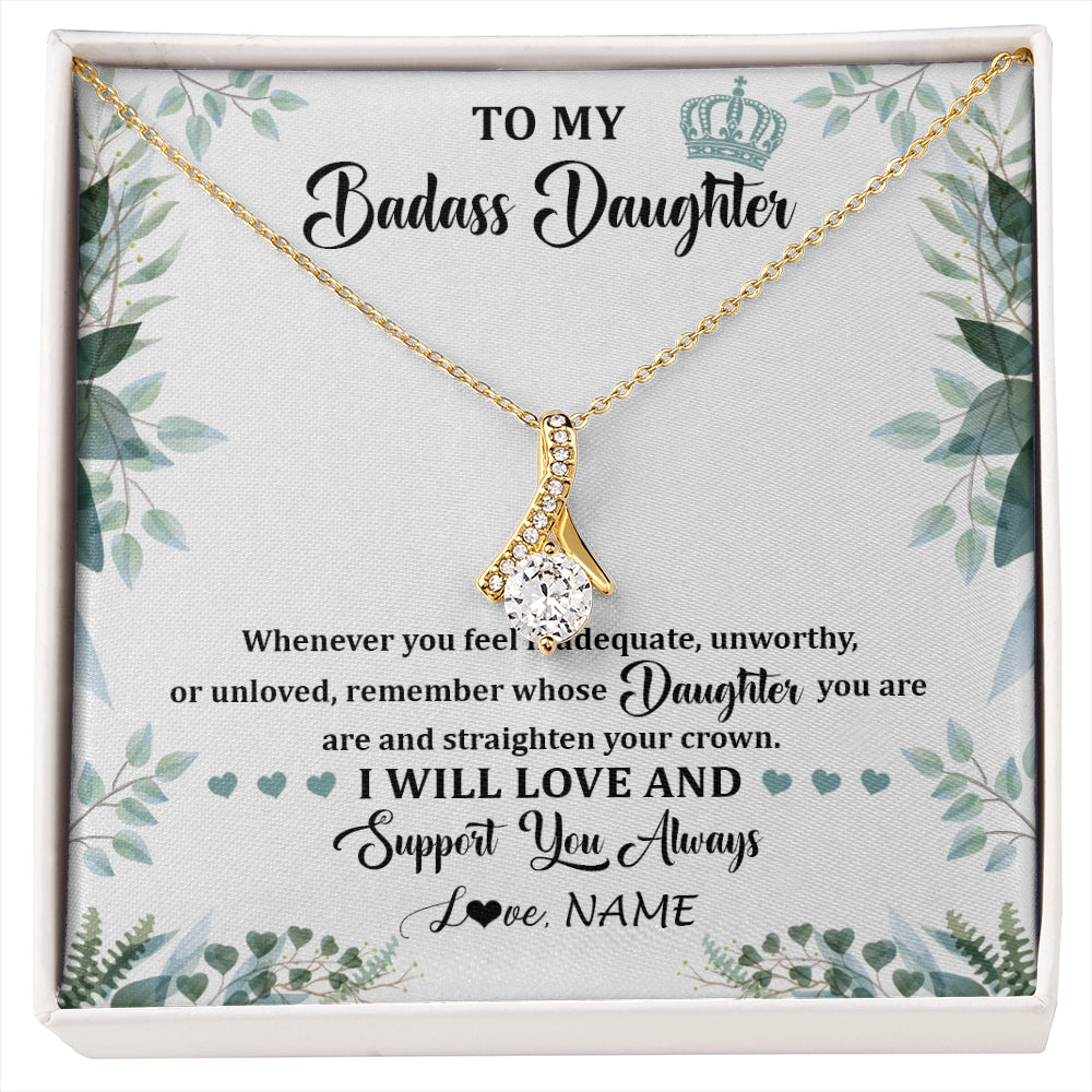 Alluring Beauty Necklace 18K Yellow Gold Finish | 1 | Personalized To My Badass Daughter Necklace From Mom Dad Mother Straighten Your Crown Daughter Birthday Graduation Christmas Customized Gift Box Message Card | siriusteestore