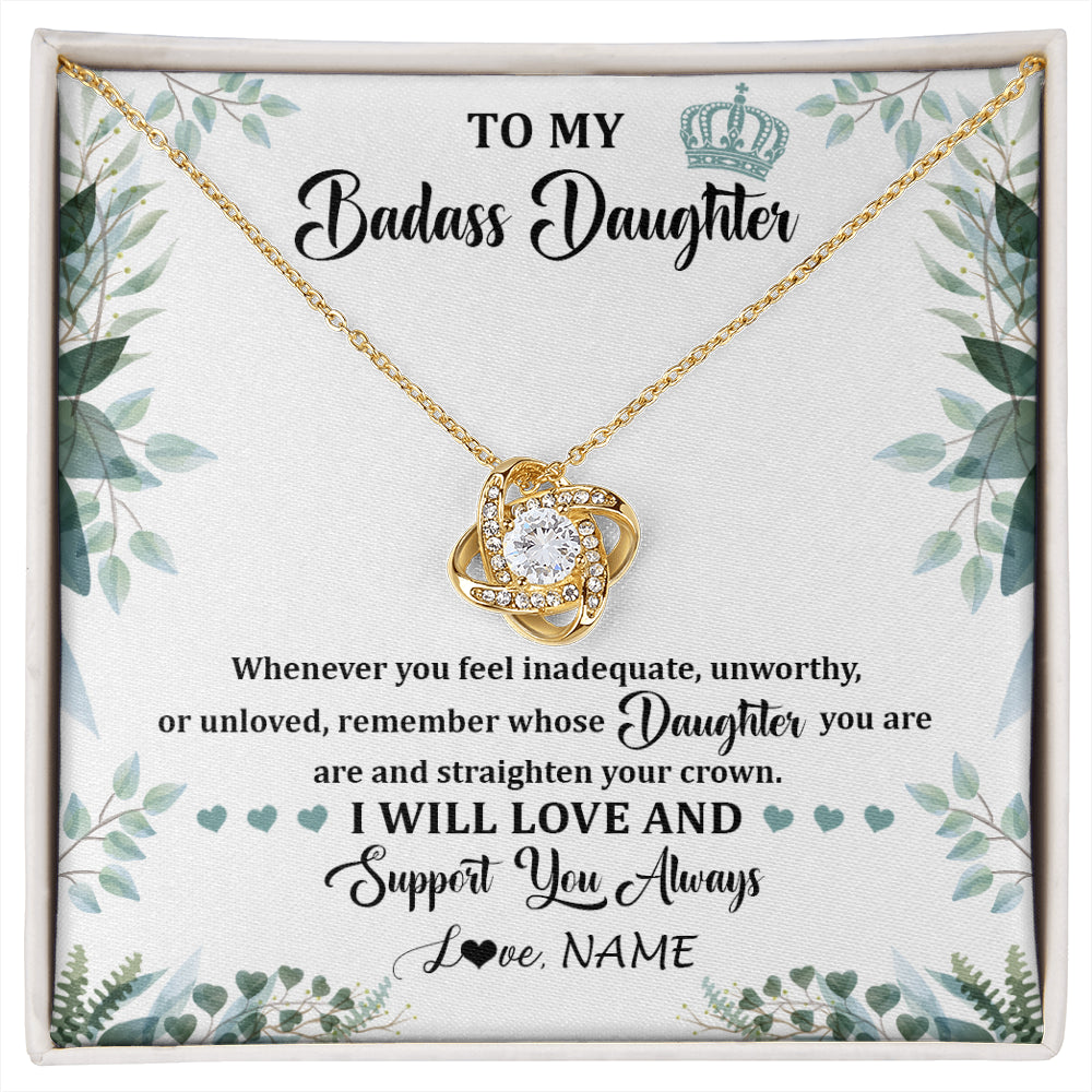 Love Knot Necklace 18K Yellow Gold Finish | 1 | Personalized To My Badass Daughter Necklace From Mom Dad Mother Straighten Your Crown Daughter Birthday Graduation Christmas Customized Gift Box Message Card | siriusteestore