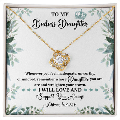 Love Knot Necklace 18K Yellow Gold Finish | 1 | Personalized To My Badass Daughter Necklace From Mom Dad Mother Straighten Your Crown Daughter Birthday Graduation Christmas Customized Gift Box Message Card | siriusteestore