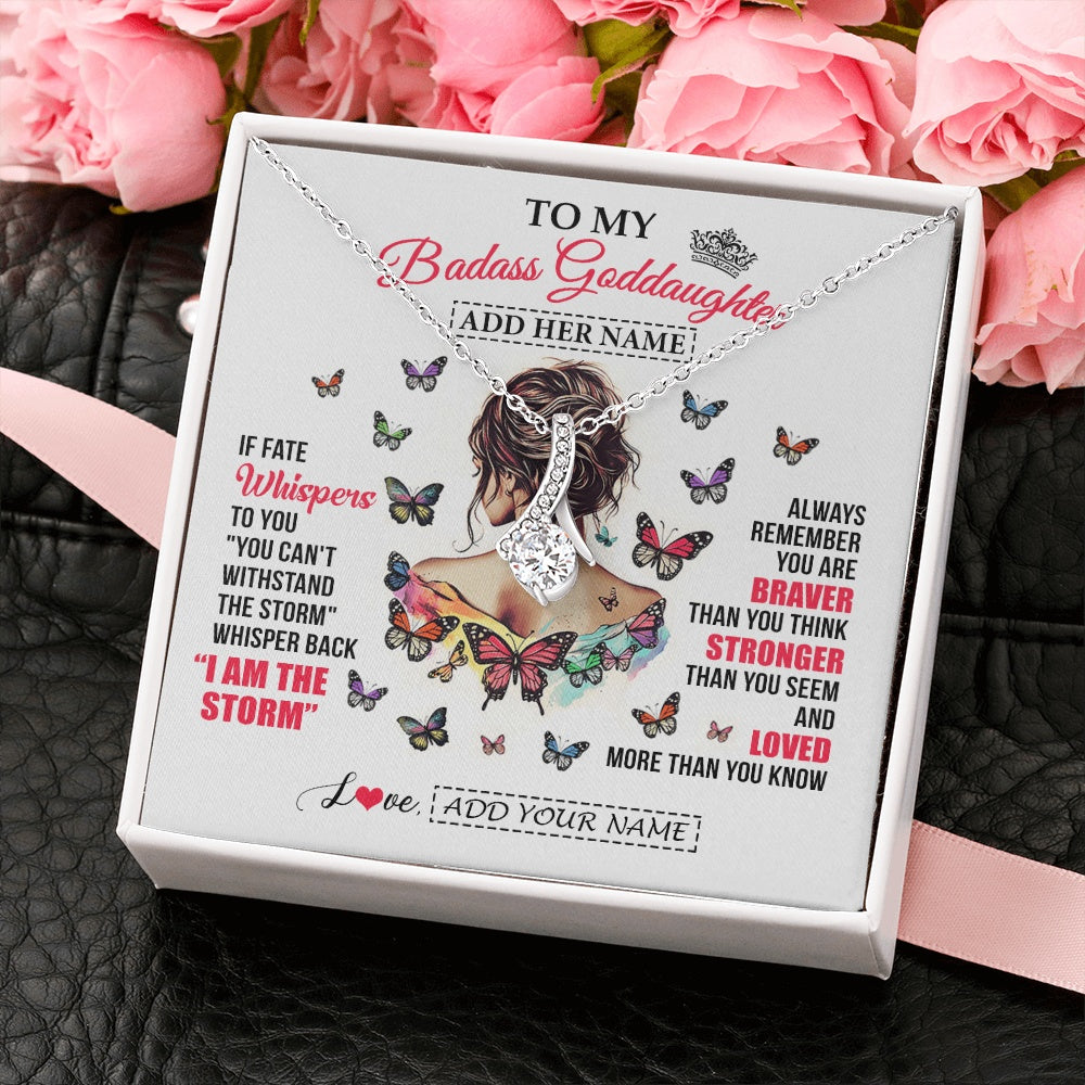 Alluring Beauty Necklace 14K White Gold Finish | 2 | Personalized To My Badass Goddaughter From Uncle Aunt Necklace I Am The Storm Goddaughter Gifts Birthday Graduation Christmas Custom Gift Box Message Card | https://siriusteestore.