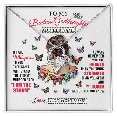 Forever Love Necklace 14K White Gold Finish | 1 | Personalized To My Badass Goddaughter From Uncle Aunt Necklace I Am The Storm Goddaughter Gifts Birthday Graduation Christmas Custom Gift Box Message Card | https://siriusteestore.