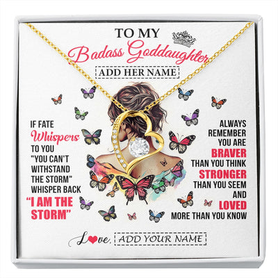 Forever Love Necklace 18K Yellow Gold Finish | 1 | Personalized To My Badass Goddaughter From Uncle Aunt Necklace I Am The Storm Goddaughter Gifts Birthday Graduation Christmas Custom Gift Box Message Card | https://siriusteestore.
