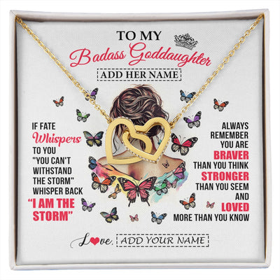 Interlocking Hearts Necklace 18K Yellow Gold Finish | 1 | Personalized To My Badass Goddaughter From Uncle Aunt Necklace I Am The Storm Goddaughter Gifts Birthday Graduation Christmas Custom Gift Box Message Card | https://siriusteestore.
