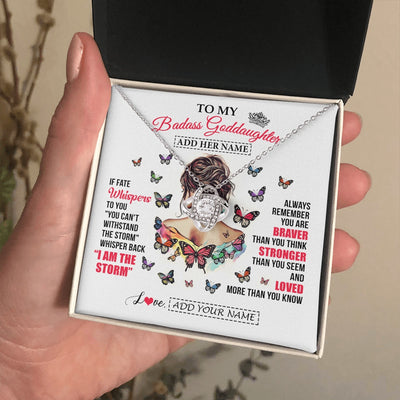 Love Knot Necklace 14K White Gold Finish | 2 | Personalized To My Badass Goddaughter From Uncle Aunt Necklace I Am The Storm Goddaughter Gifts Birthday Graduation Christmas Custom Gift Box Message Card | https://siriusteestore.