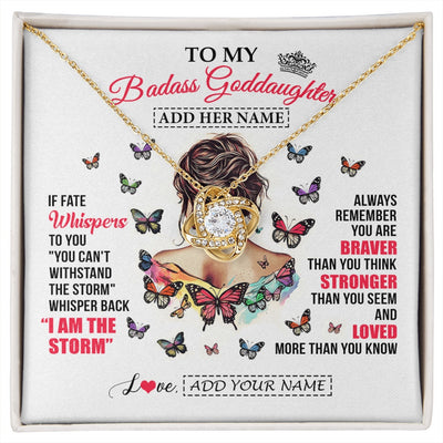 Love Knot Necklace 18K Yellow Gold Finish | 1 | Personalized To My Badass Goddaughter From Uncle Aunt Necklace I Am The Storm Goddaughter Gifts Birthday Graduation Christmas Custom Gift Box Message Card | https://siriusteestore.