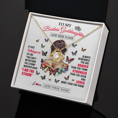 Love Knot Necklace 18K Yellow Gold Finish | 2 | Personalized To My Badass Goddaughter From Uncle Aunt Necklace I Am The Storm Goddaughter Gifts Birthday Graduation Christmas Custom Gift Box Message Card | https://siriusteestore.