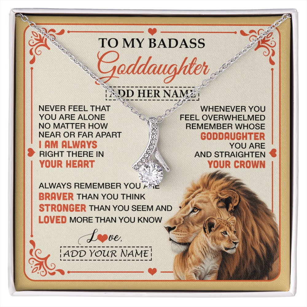 Alluring Beauty Necklace 14K White Gold Finish | 1 | Personalized To My Badass Goddaughter Gifts From Godmother Necklace Lion Jewelry Gifts Present Ideas For Goddaughter Birthday Christmas Gift Box Message Card | https://siriusteestore.