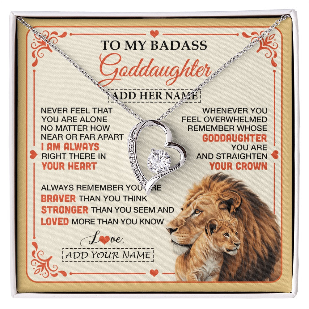 Forever Love Necklace 14K White Gold Finish | 1 | Personalized To My Badass Goddaughter Gifts From Godmother Necklace Lion Jewelry Gifts Present Ideas For Goddaughter Birthday Christmas Gift Box Message Card | https://siriusteestore.