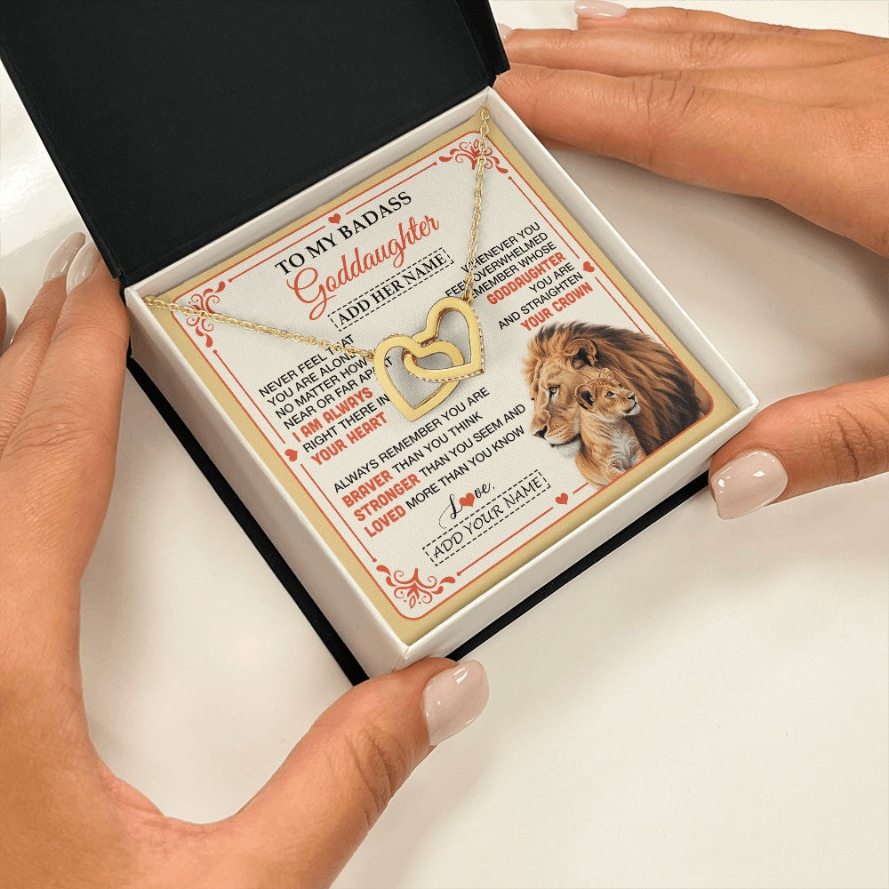 Interlocking Hearts Necklace 18K Yellow Gold Finish | 2 | Personalized To My Badass Goddaughter Gifts From Godmother Necklace Lion Jewelry Gifts Present Ideas For Goddaughter Birthday Christmas Gift Box Message Card | https://siriusteestore.