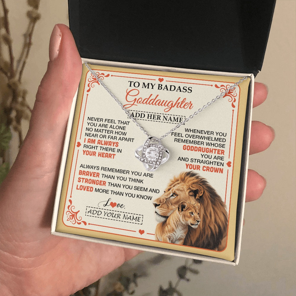 Love Knot Necklace 14K White Gold Finish | 2 | Personalized To My Badass Goddaughter Gifts From Godmother Necklace Lion Jewelry Gifts Present Ideas For Goddaughter Birthday Christmas Gift Box Message Card | https://siriusteestore.