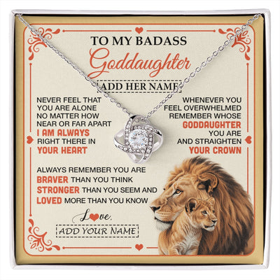 Love Knot Necklace 14K White Gold Finish | 1 | Personalized To My Badass Goddaughter Gifts From Godmother Necklace Lion Jewelry Gifts Present Ideas For Goddaughter Birthday Christmas Gift Box Message Card | https://siriusteestore.