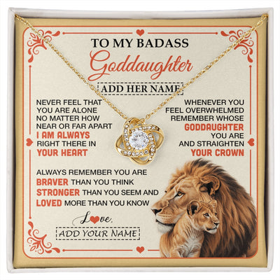 Love Knot Necklace 18K Yellow Gold Finish | 1 | Personalized To My Badass Goddaughter Gifts From Godmother Necklace Lion Jewelry Gifts Present Ideas For Goddaughter Birthday Christmas Gift Box Message Card | https://siriusteestore.