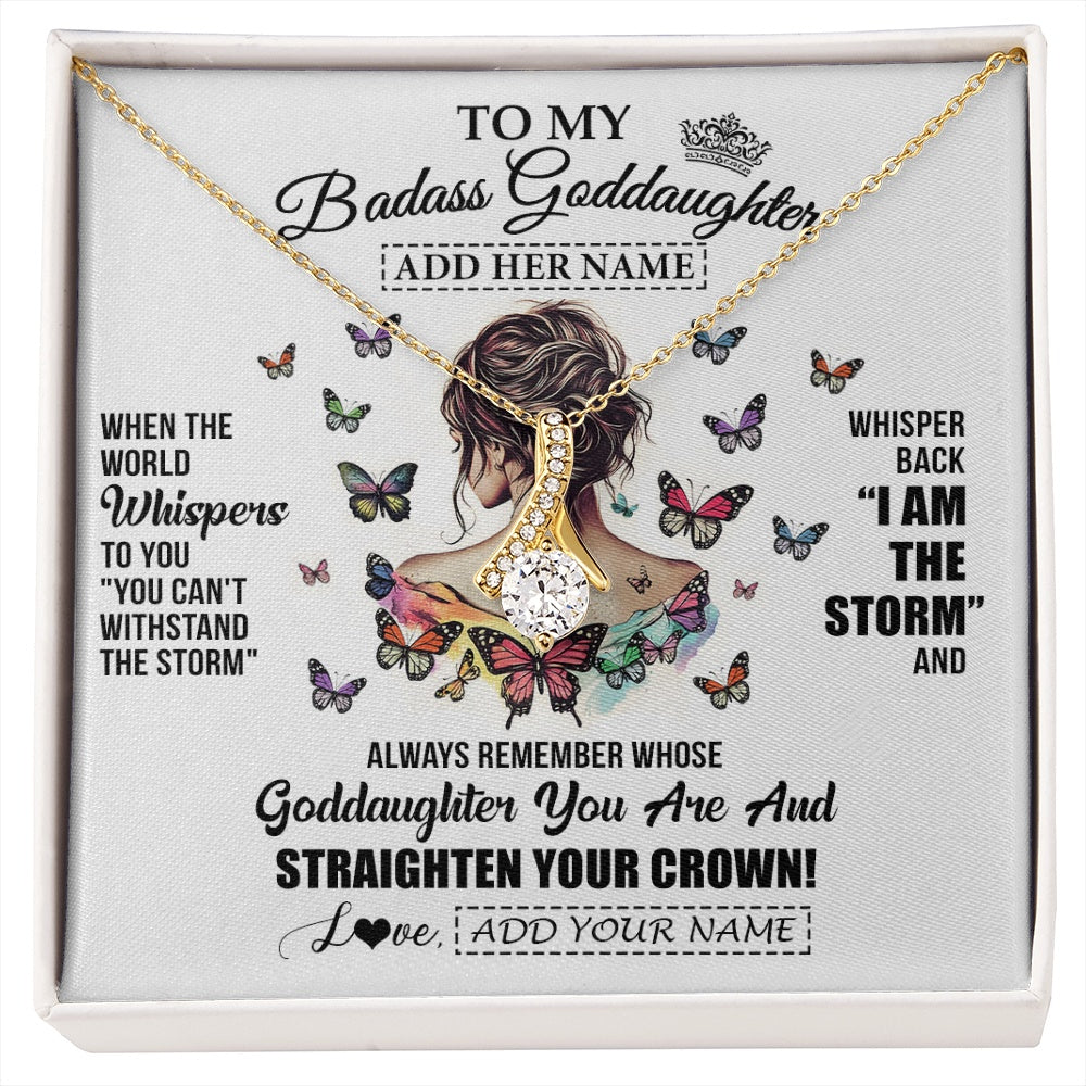 Alluring Beauty Necklace 18K Yellow Gold Finish | 1 | Personalized To My Badass Goddaughter I Am The Storm Necklace From Godmother Beautiful Goddaughter Birthday Gifts Graduation Christmas Gift Box Message Card | https://siriusteestore.