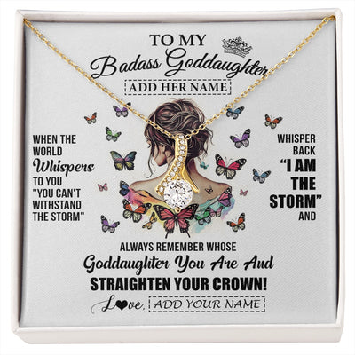 Alluring Beauty Necklace 18K Yellow Gold Finish | 1 | Personalized To My Badass Goddaughter I Am The Storm Necklace From Godmother Beautiful Goddaughter Birthday Gifts Graduation Christmas Gift Box Message Card | https://siriusteestore.