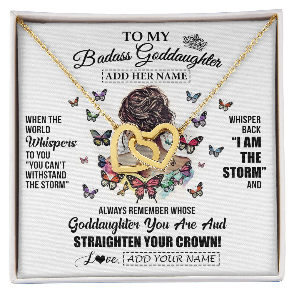 Interlocking Hearts Necklace 18K Yellow Gold Finish | 1 | Personalized To My Badass Goddaughter I Am The Storm Necklace From Godmother Beautiful Goddaughter Birthday Gifts Graduation Christmas Gift Box Message Card | https://siriusteestore.