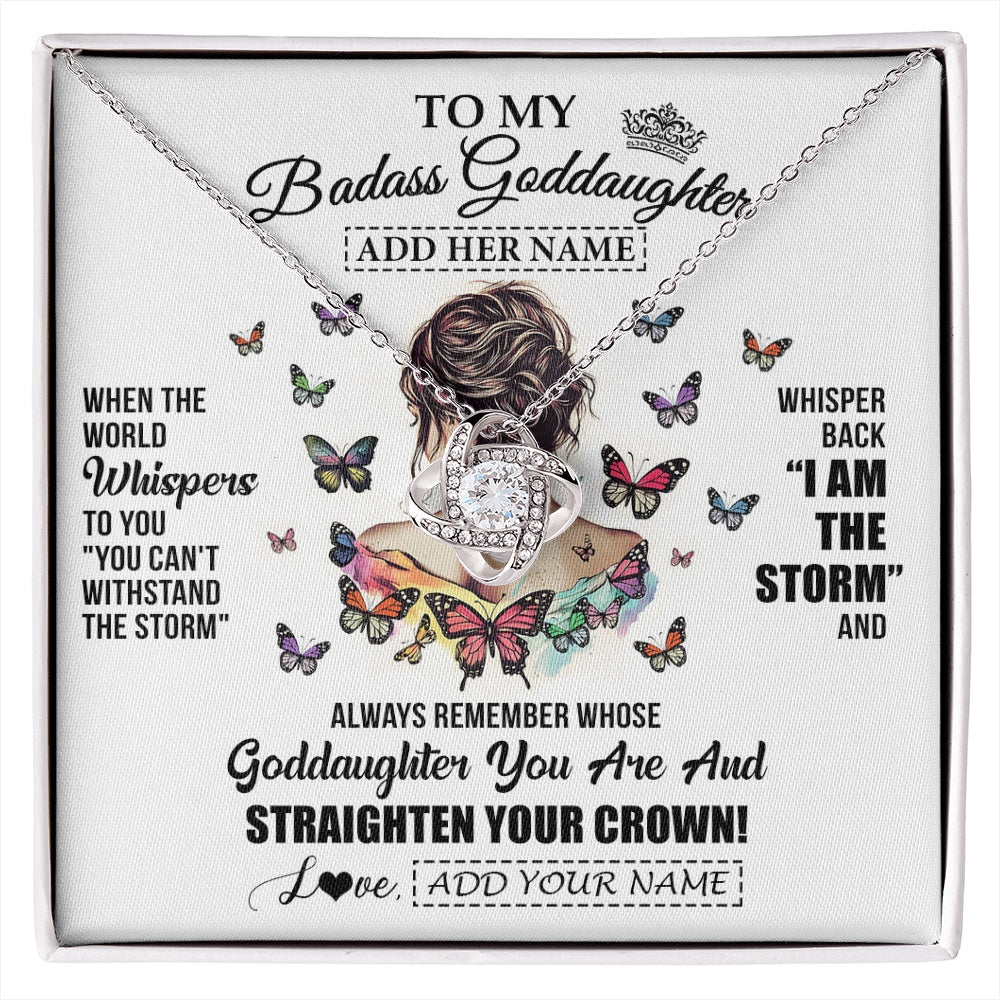 Love Knot Necklace 14K White Gold Finish | 1 | Personalized To My Badass Goddaughter I Am The Storm Necklace From Godmother Beautiful Goddaughter Birthday Gifts Graduation Christmas Gift Box Message Card | https://siriusteestore.