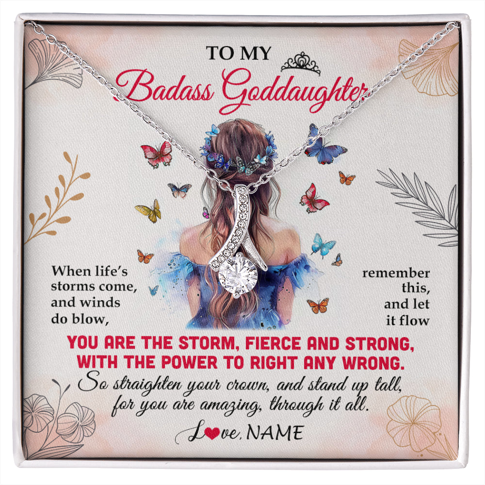 Alluring Beauty Necklace 14K White Gold Finish | 1 | Personalized To My Badass Goddaughter Necklace From Aunt Floral Butterfly Goddaughter Birthday Gifts Graduation Christmas Customized Gift Box Message Card | siriusteestore