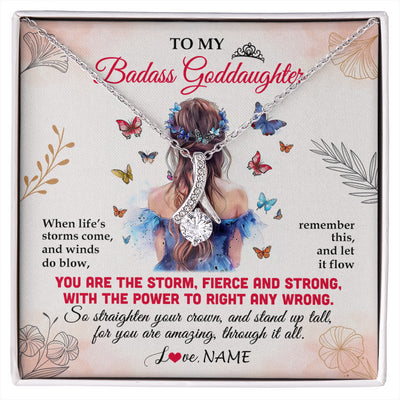 Alluring Beauty Necklace 14K White Gold Finish | 1 | Personalized To My Badass Goddaughter Necklace From Aunt Floral Butterfly Goddaughter Birthday Gifts Graduation Christmas Customized Gift Box Message Card | siriusteestore