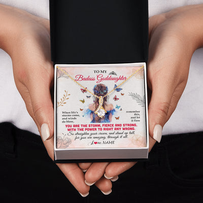 Alluring Beauty Necklace 18K Yellow Gold Finish | 2 | Personalized To My Badass Goddaughter Necklace From Aunt Floral Butterfly Goddaughter Birthday Gifts Graduation Christmas Customized Gift Box Message Card | siriusteestore