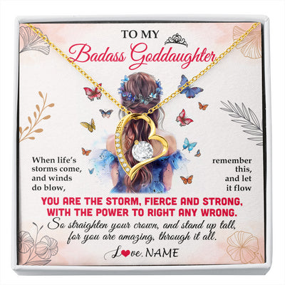 Forever Love Necklace 18K Yellow Gold Finish | 1 | Personalized To My Badass Goddaughter Necklace From Aunt Floral Butterfly Goddaughter Birthday Gifts Graduation Christmas Customized Gift Box Message Card | siriusteestore