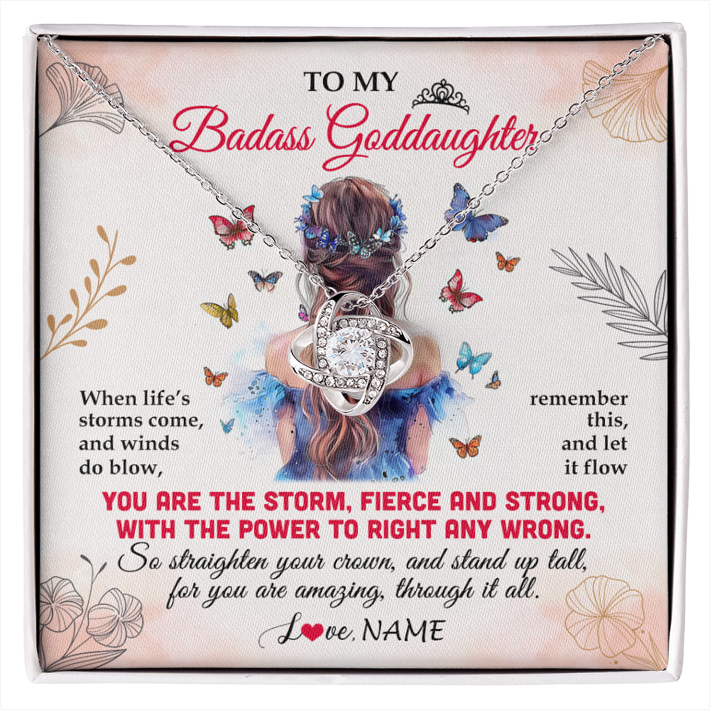 Love Knot Necklace 14K White Gold Finish | 1 | Personalized To My Badass Goddaughter Necklace From Aunt Floral Butterfly Goddaughter Birthday Gifts Graduation Christmas Customized Gift Box Message Card | siriusteestore