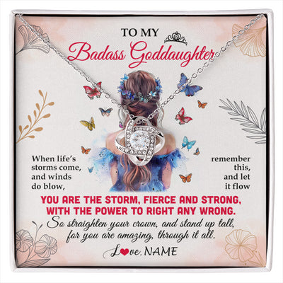 Love Knot Necklace 14K White Gold Finish | 1 | Personalized To My Badass Goddaughter Necklace From Aunt Floral Butterfly Goddaughter Birthday Gifts Graduation Christmas Customized Gift Box Message Card | siriusteestore