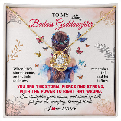 Love Knot Necklace 18K Yellow Gold Finish | 1 | Personalized To My Badass Goddaughter Necklace From Aunt Floral Butterfly Goddaughter Birthday Gifts Graduation Christmas Customized Gift Box Message Card | siriusteestore