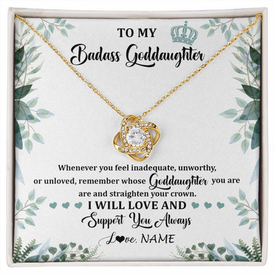 Love Knot Necklace 18K Yellow Gold Finish | 1 | Personalized To My Badass Goddaughter Necklace From Aunt Uncle Straighten Your Crown Goddaughter Birthday Graduation Christmas Customized Gift Box Message Card | siriusteestore