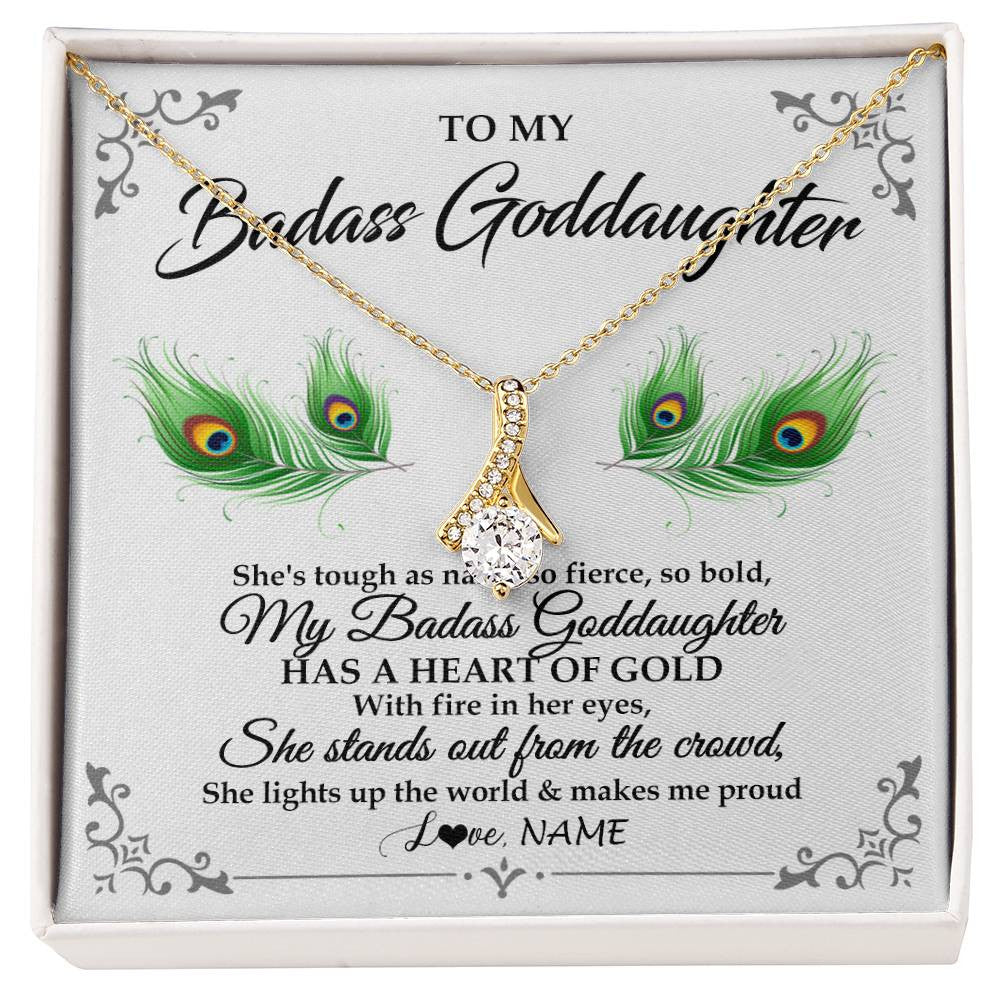 Alluring Beauty Necklace 18K Yellow Gold Finish | 1 | Personalized To My Badass Goddaughter Necklace From Godmother Love You Always Goddaughter Birthday Graduation Christmas Customized Gift Box Message Card | siriusteestore