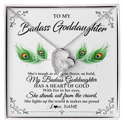 Forever Love Necklace 14K White Gold Finish | 1 | Personalized To My Badass Goddaughter Necklace From Godmother Love You Always Goddaughter Birthday Graduation Christmas Customized Gift Box Message Card | siriusteestore