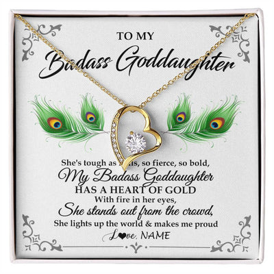 Forever Love Necklace 18K Yellow Gold Finish | 1 | Personalized To My Badass Goddaughter Necklace From Godmother Love You Always Goddaughter Birthday Graduation Christmas Customized Gift Box Message Card | siriusteestore