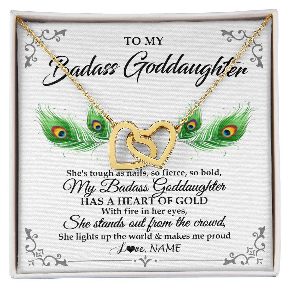 Interlocking Hearts Necklace 18K Yellow Gold Finish | 1 | Personalized To My Badass Goddaughter Necklace From Godmother Love You Always Goddaughter Birthday Graduation Christmas Customized Gift Box Message Card | siriusteestore