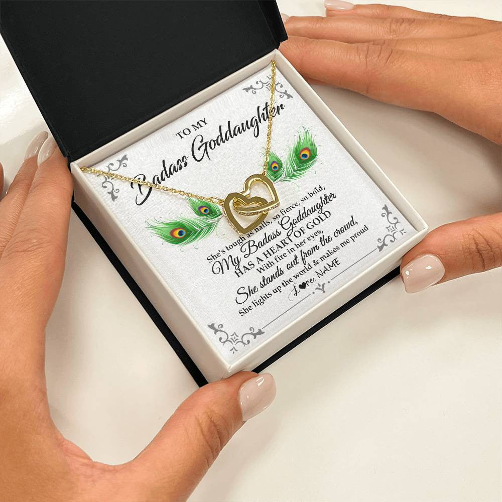Interlocking Hearts Necklace 18K Yellow Gold Finish | 2 | Personalized To My Badass Goddaughter Necklace From Godmother Love You Always Goddaughter Birthday Graduation Christmas Customized Gift Box Message Card | siriusteestore