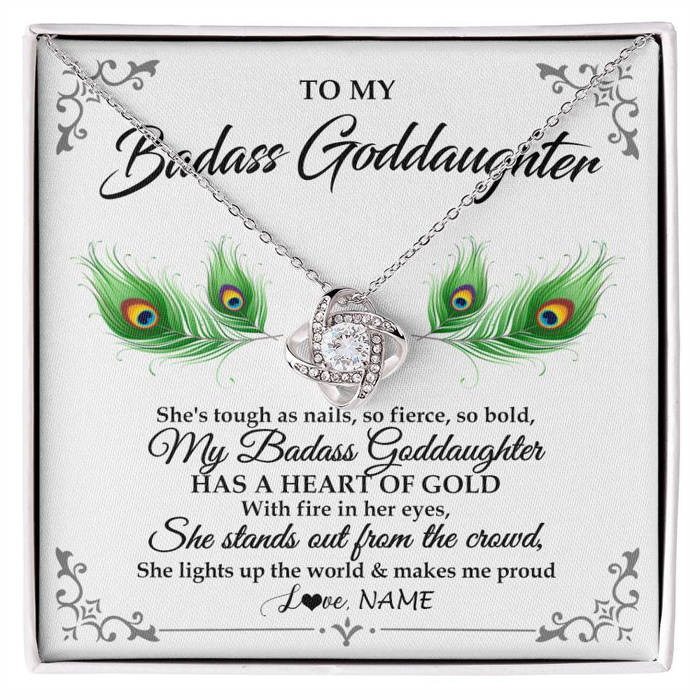 Love Knot Necklace 14K White Gold Finish | 1 | Personalized To My Badass Goddaughter Necklace From Godmother Love You Always Goddaughter Birthday Graduation Christmas Customized Gift Box Message Card | siriusteestore