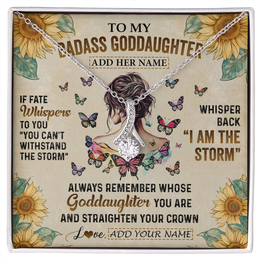 Alluring Beauty Necklace 14K White Gold Finish | 1 | Personalized To My Badass Goddaughter Necklace From Uncle Aunt I Am The Storm Goddaughter Gifts Birthday Graduation Christmas Customized Gift Box Message Card | siriusteestore