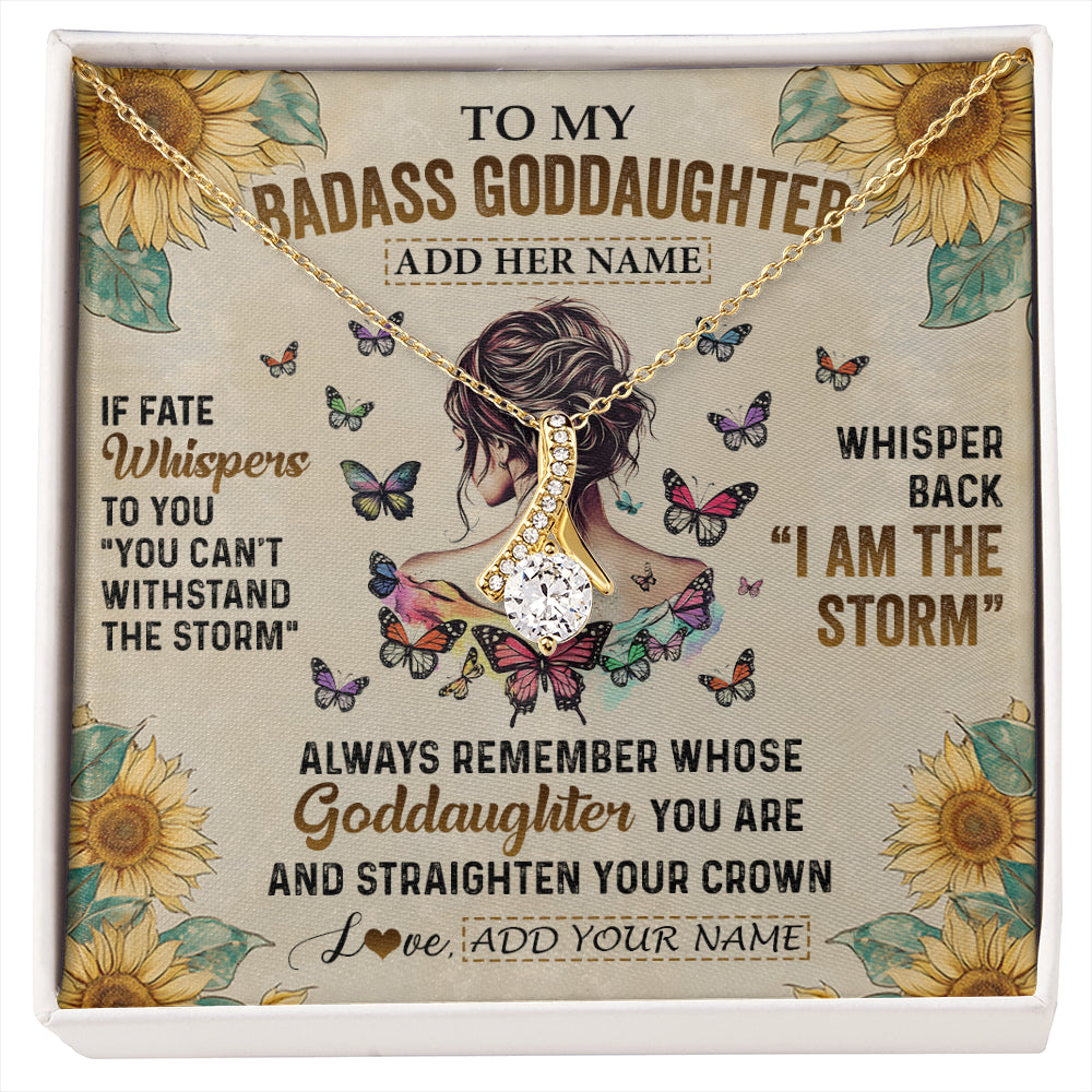 Alluring Beauty Necklace 18K Yellow Gold Finish | 1 | Personalized To My Badass Goddaughter Necklace From Uncle Aunt I Am The Storm Goddaughter Gifts Birthday Graduation Christmas Customized Gift Box Message Card | siriusteestore