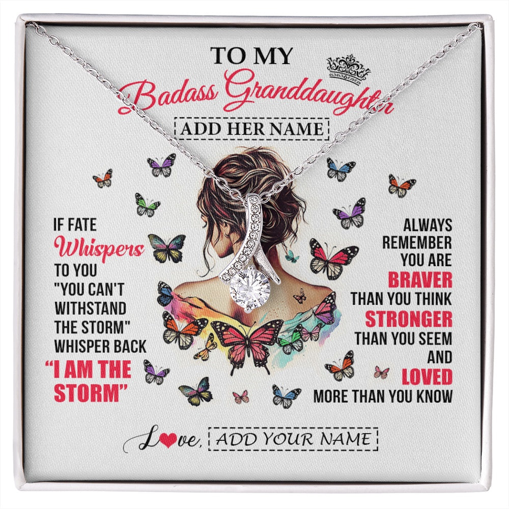 Alluring Beauty Necklace 14K White Gold Finish | 1 | Personalized To My Badass Granddaughter From Grandpa Papa Necklace I Am The Storm Granddaughter Gifts Birthday Christmas Custom Gift Box Message Card | https://siriusteestore.