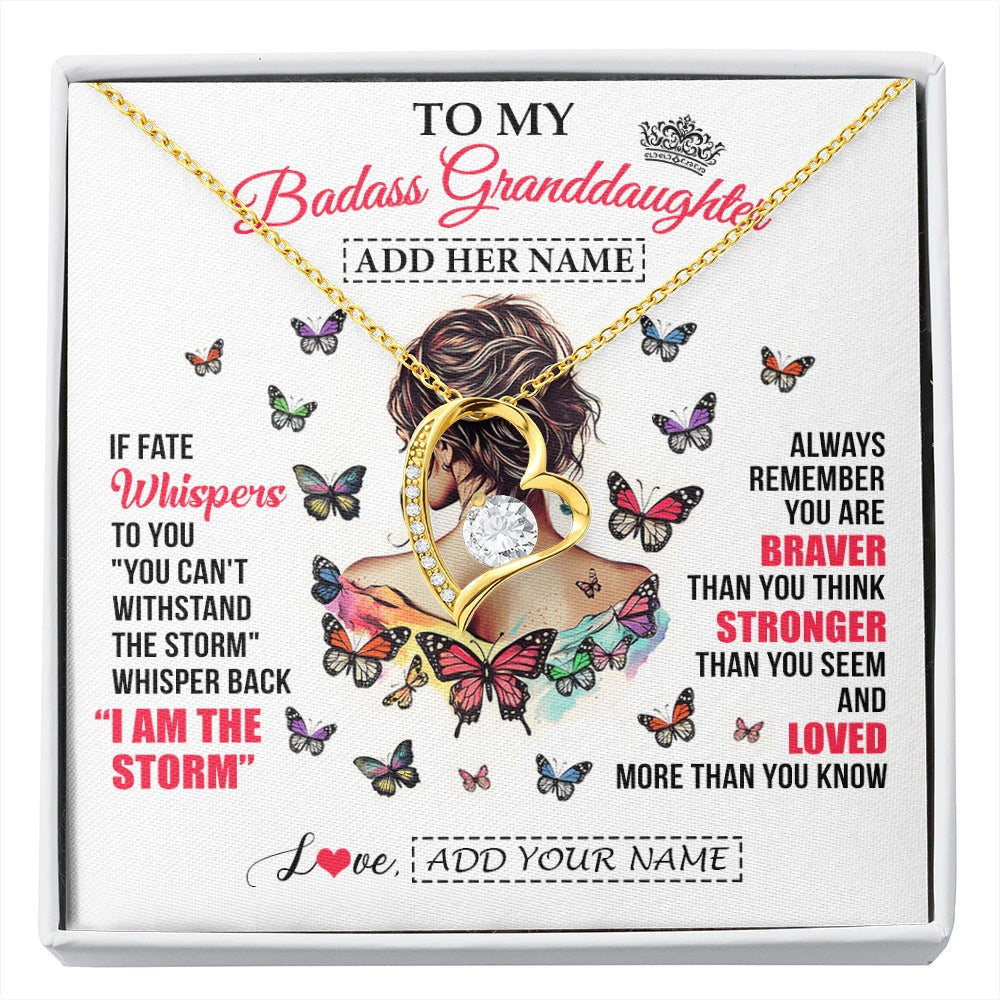 Forever Love Necklace 18K Yellow Gold Finish | 1 | Personalized To My Badass Granddaughter From Grandpa Papa Necklace I Am The Storm Granddaughter Gifts Birthday Christmas Custom Gift Box Message Card | https://siriusteestore.