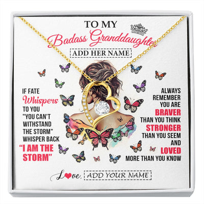 Forever Love Necklace 18K Yellow Gold Finish | 1 | Personalized To My Badass Granddaughter From Grandpa Papa Necklace I Am The Storm Granddaughter Gifts Birthday Christmas Custom Gift Box Message Card | https://siriusteestore.