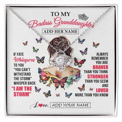 Love Knot Necklace 14K White Gold Finish | 1 | Personalized To My Badass Granddaughter From Grandpa Papa Necklace I Am The Storm Granddaughter Gifts Birthday Christmas Custom Gift Box Message Card | https://siriusteestore.