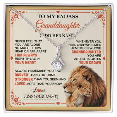 Alluring Beauty Necklace 14K White Gold Finish | 1 | Personalized To My Badass Granddaughter Gifts From Grandpa Necklace Lion Jewelry Gifts Present Ideas Granddaughter Birthday Christmas Gift Box Message Card | https://siriusteestore.