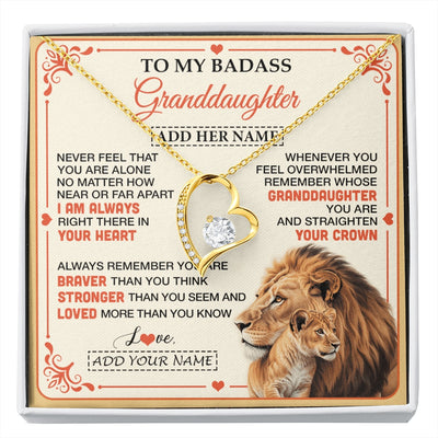 Forever Love Necklace 18K Yellow Gold Finish | 1 | Personalized To My Badass Granddaughter Gifts From Grandpa Necklace Lion Jewelry Gifts Present Ideas Granddaughter Birthday Christmas Gift Box Message Card | https://siriusteestore.