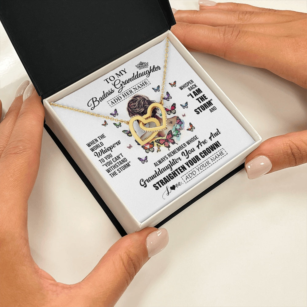Interlocking Hearts Necklace 18K Yellow Gold Finish | 2 | Personalized To My Badass Granddaughter I Am The Storm Necklace From Grandpa Papa Beautiful Granddaughter Birthday Gifts Christmas Gift Box Message Card | https://siriusteestore.