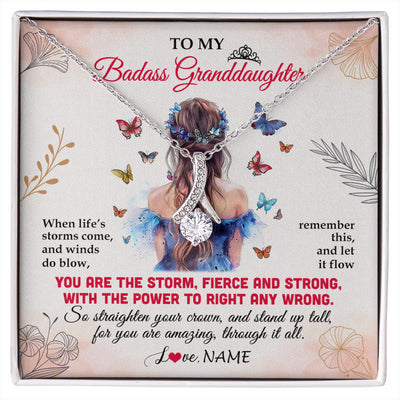 Alluring Beauty Necklace 14K White Gold Finish | 1 | Personalized To My Badass Granddaughter Necklace From Grandma Grandpa Floral Butterfly Granddaughter Birthday Gifts Christmas Customized Gift Box Message Card | siriusteestore