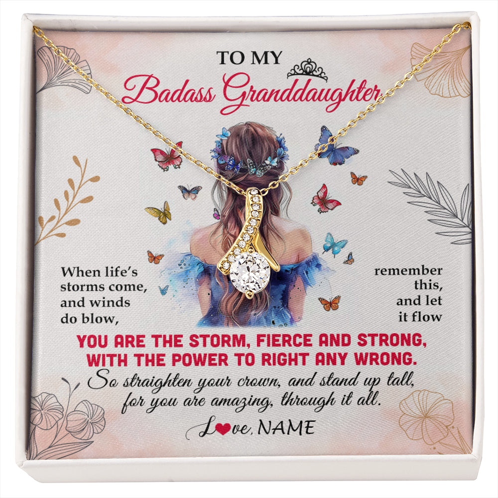 Alluring Beauty Necklace 18K Yellow Gold Finish | 1 | Personalized To My Badass Granddaughter Necklace From Grandma Grandpa Floral Butterfly Granddaughter Birthday Gifts Christmas Customized Gift Box Message Card | siriusteestore