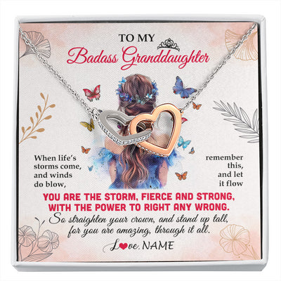 Interlocking Hearts Necklace Stainless Steel & Rose Gold Finish | 1 | Personalized To My Badass Granddaughter Necklace From Grandma Grandpa Floral Butterfly Granddaughter Birthday Gifts Christmas Customized Gift Box Message Card | siriusteestore