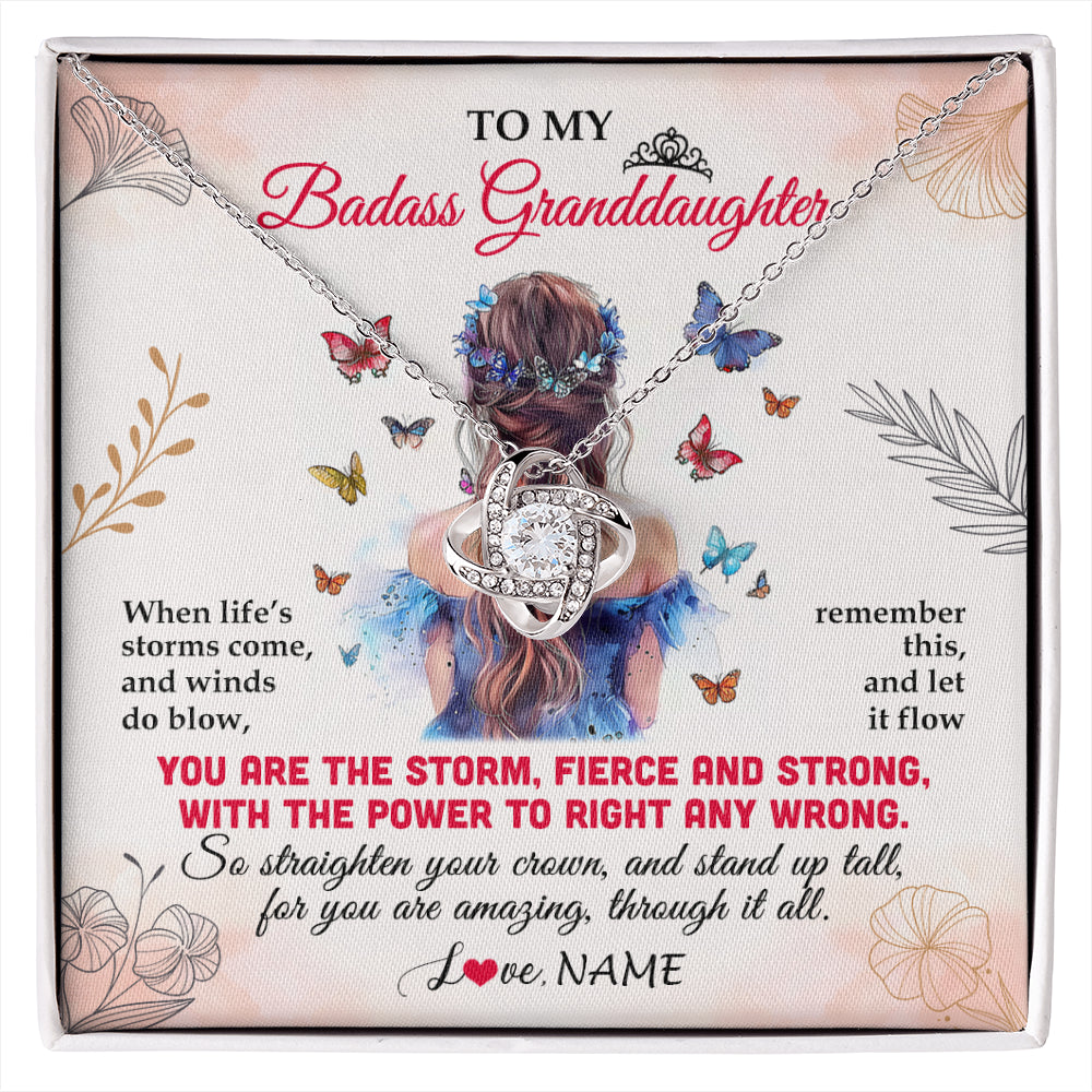 Love Knot Necklace 14K White Gold Finish | 1 | Personalized To My Badass Granddaughter Necklace From Grandma Grandpa Floral Butterfly Granddaughter Birthday Gifts Christmas Customized Gift Box Message Card | siriusteestore