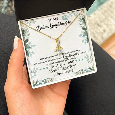Alluring Beauty Necklace 18K Yellow Gold Finish | 2 | Personalized To My Badass Granddaughter Necklace From Grandma Grandpa Straighten Your Crown Granddaughter Birthday Christmas Customized Gift Box Message Card | siriusteestore