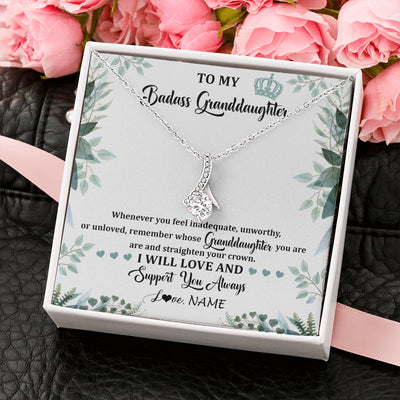 Alluring Beauty Necklace 14K White Gold Finish | 2 | Personalized To My Badass Granddaughter Necklace From Grandma Grandpa Straighten Your Crown Granddaughter Birthday Christmas Customized Gift Box Message Card | siriusteestore
